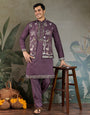 Rust Purple Open Koti Style Kurta Pajama Set for Men