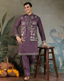 Rust Purple Open Koti Style Kurta Pajama Set for Men