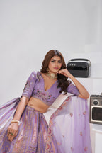 Purple Opulent Aura Raw Silk Bridal Lehenga With Peacock And Paisley Motifs