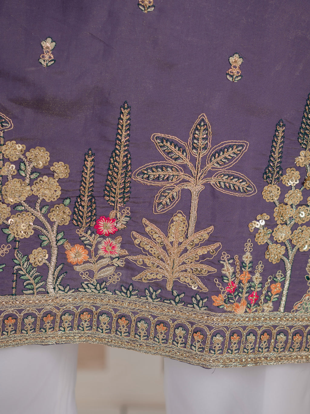 Festive Special Purple Roman Shimmer Embroidery Work Kurta Set

