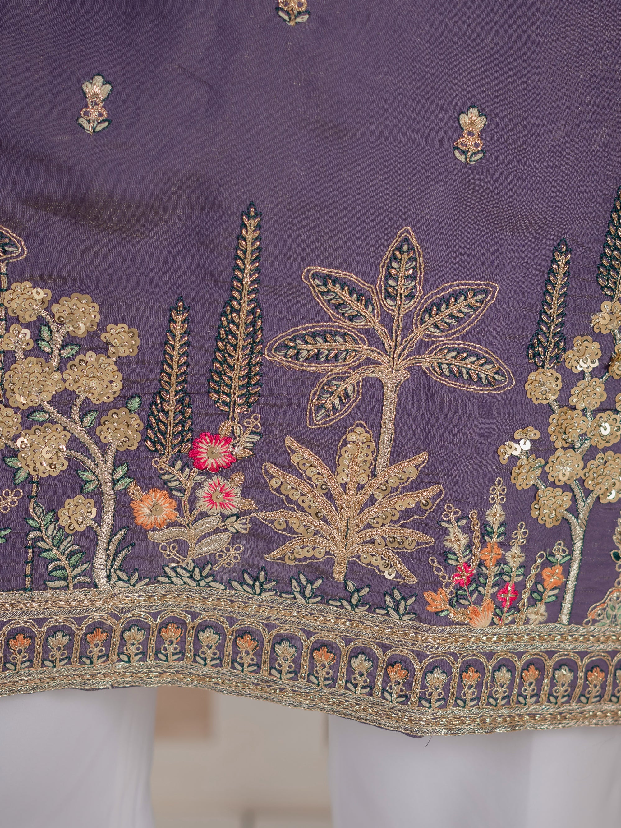 Festive Special Purple Roman Shimmer Embroidery Work Kurta Set
