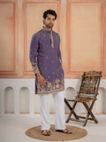 Festive Special Purple Roman Shimmer Embroidery Work Kurta Set
