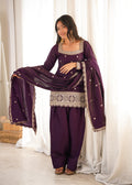 Luxury Purple Glass Roman Silk Front Yoke Embroidered Farshi Shalwar Collection
