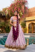 Light Purple Slub Kota Jacquard Border Lehenga Choli for Festive Wear

