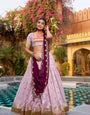 Light Purple Slub Kota Jacquard Border Lehenga Choli for Festive Wear