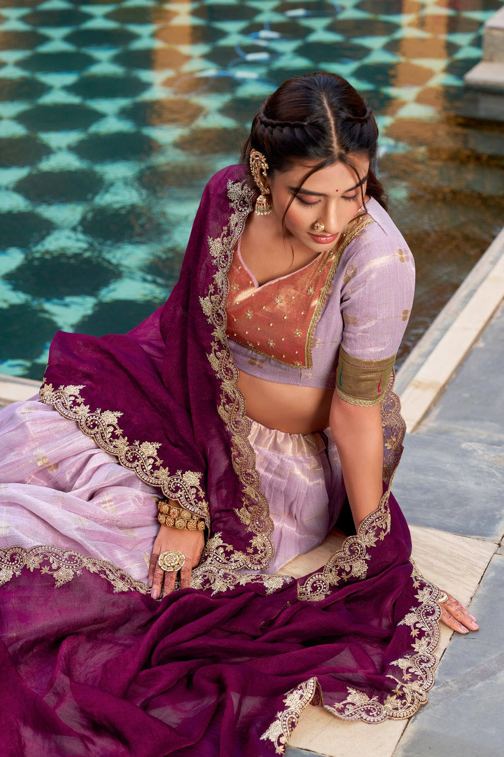 Light Purple Slub Kota Jacquard Border Lehenga Choli for Festive Wear
