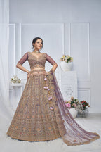 Royal Purple Soft Net Lehenga with Peacock & Paisley Embroidery