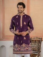 Ethnic Purple Soft Silk Multi Thread Embroidery Kurta Set