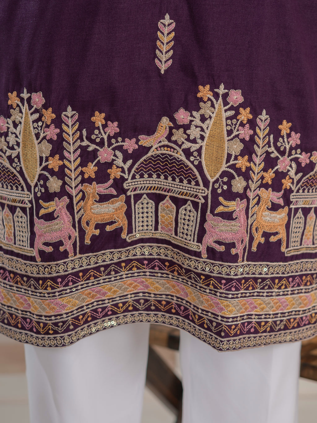 Ethnic Purple Soft Silk Multi Thread Embroidery Kurta Set