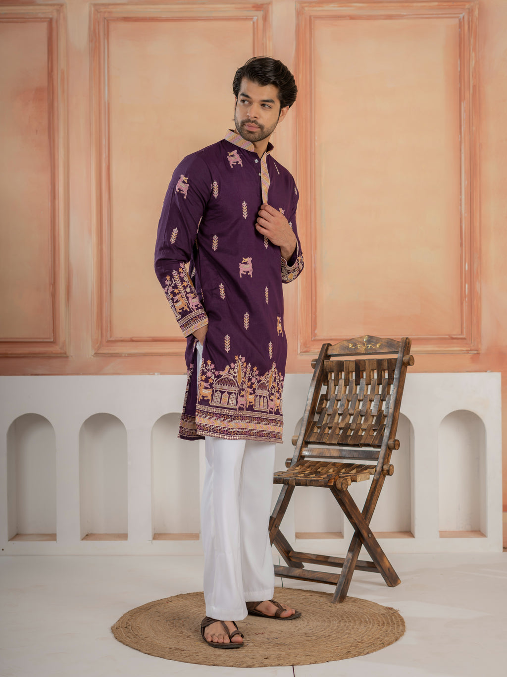 Ethnic Purple Soft Silk Multi Thread Embroidery Kurta Set