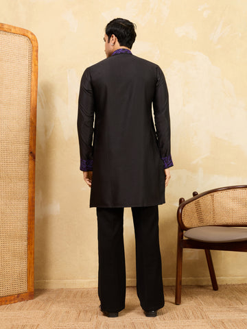 Royal Khadi Silk Kurta With Purple Thread Work
