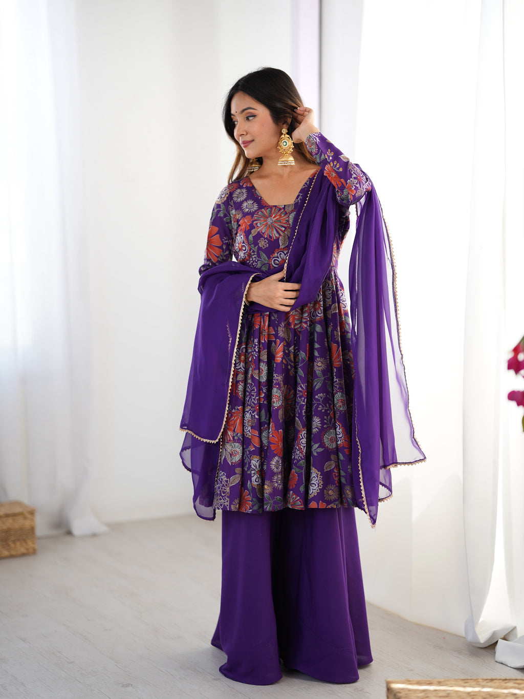 The Charm of Vibrant Traditions Top & Palazzo Suit Set - Purple