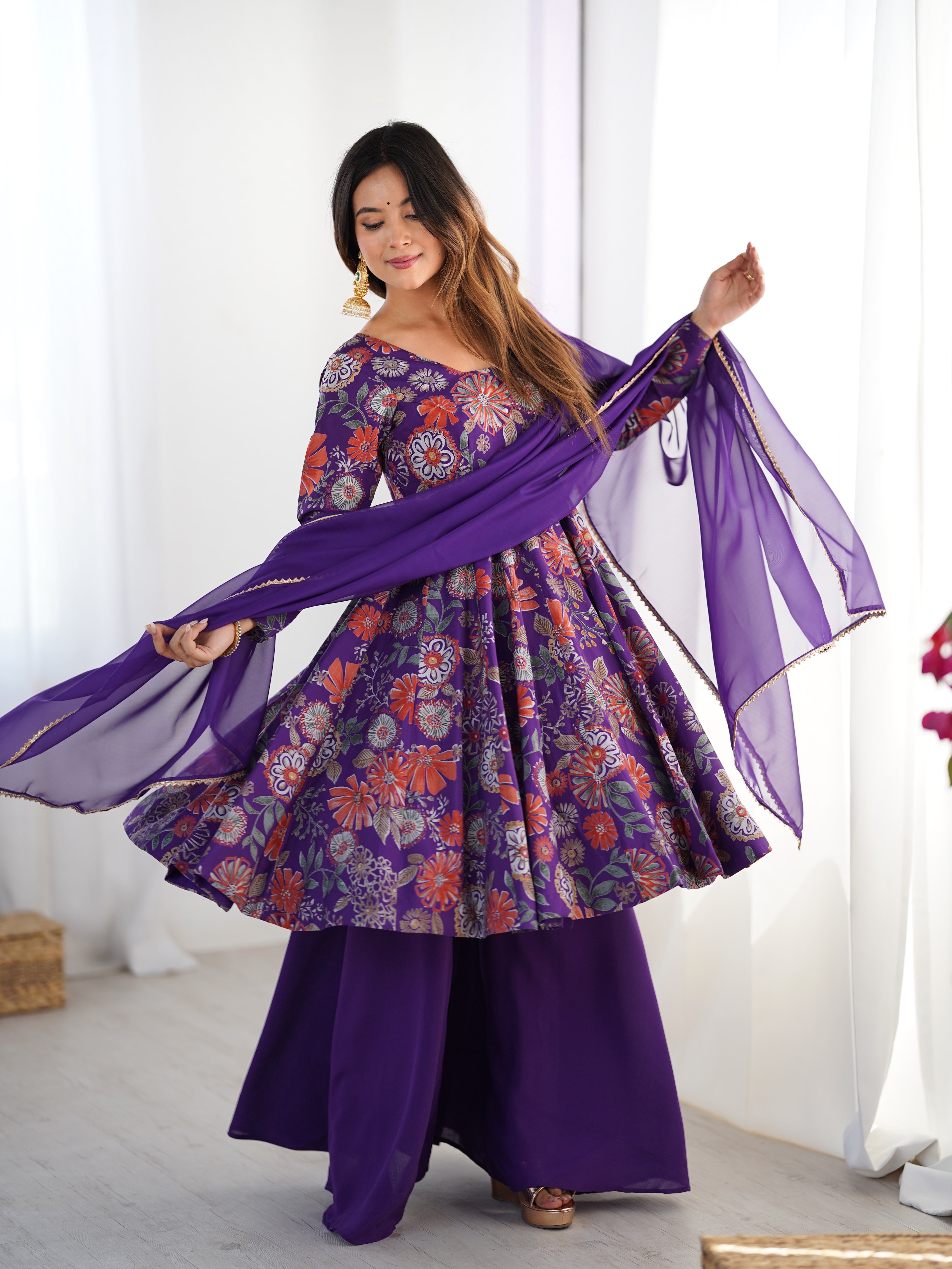 The Charm of Vibrant Traditions Top & Palazzo Suit Set - Purple