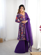 The Charm of Vibrant Traditions Top & Palazzo Suit Set - Purple