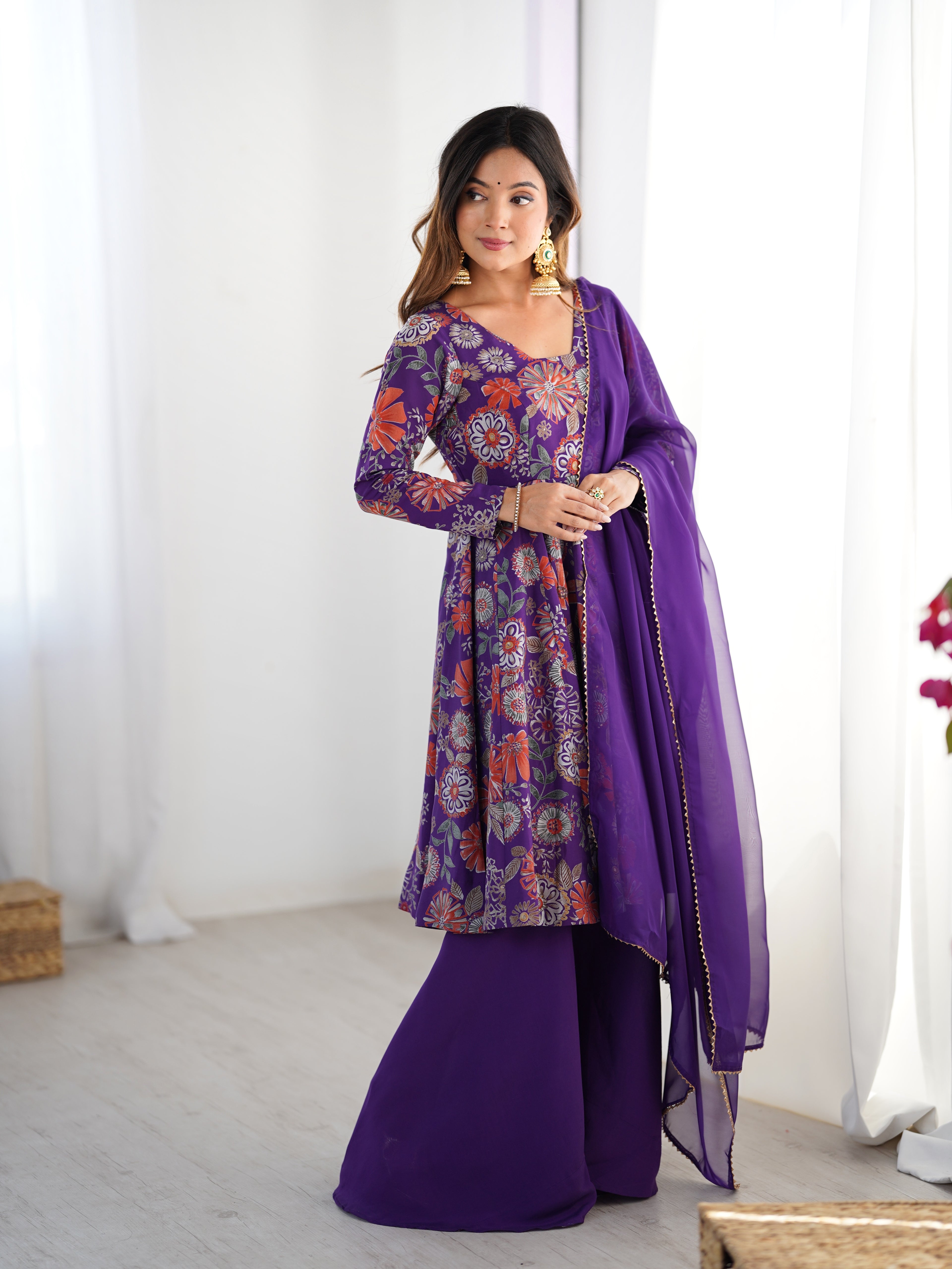 The Charm of Vibrant Traditions Top & Palazzo Suit Set - Purple
