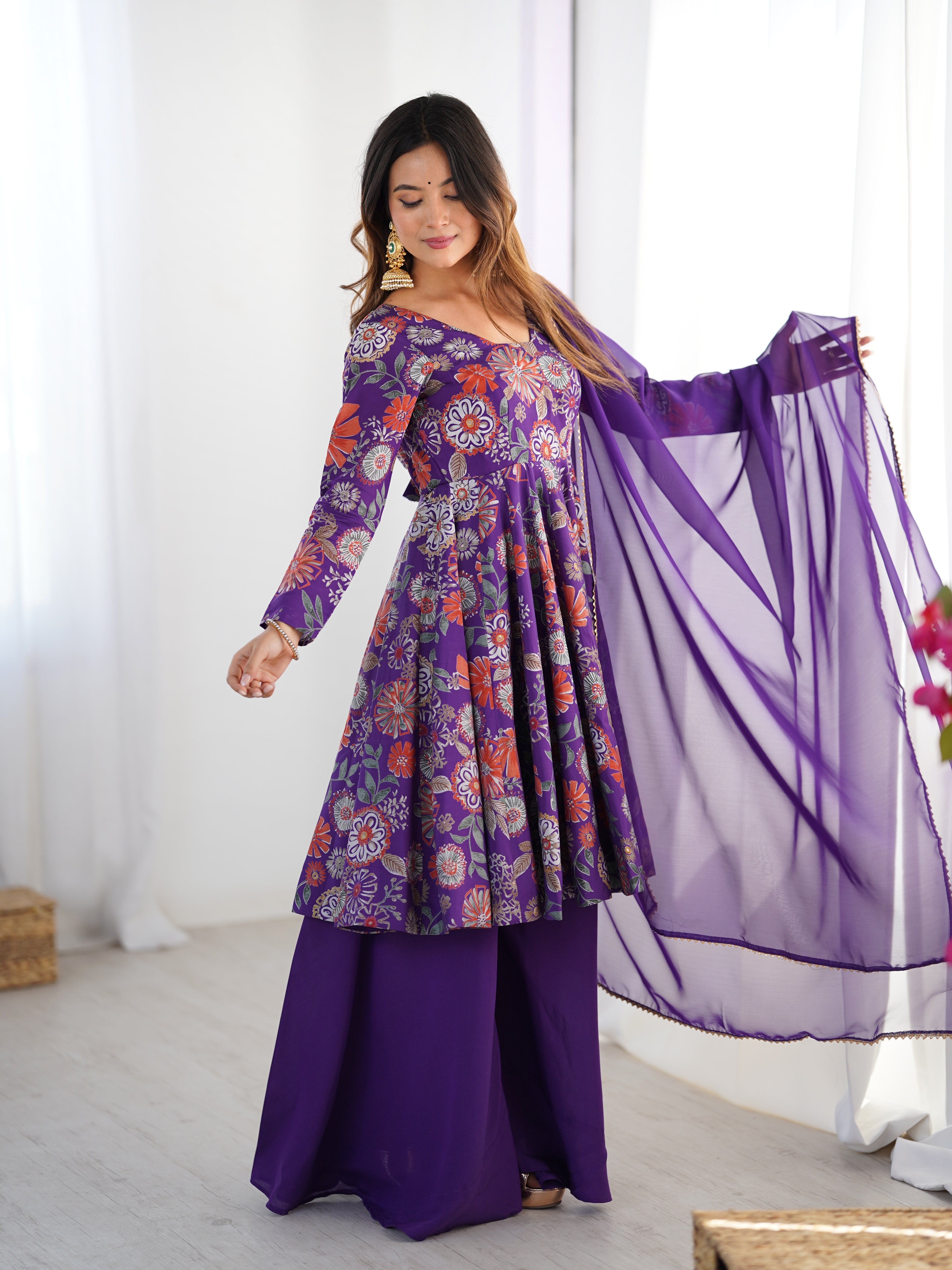 The Charm of Vibrant Traditions Top & Palazzo Suit Set - Purple