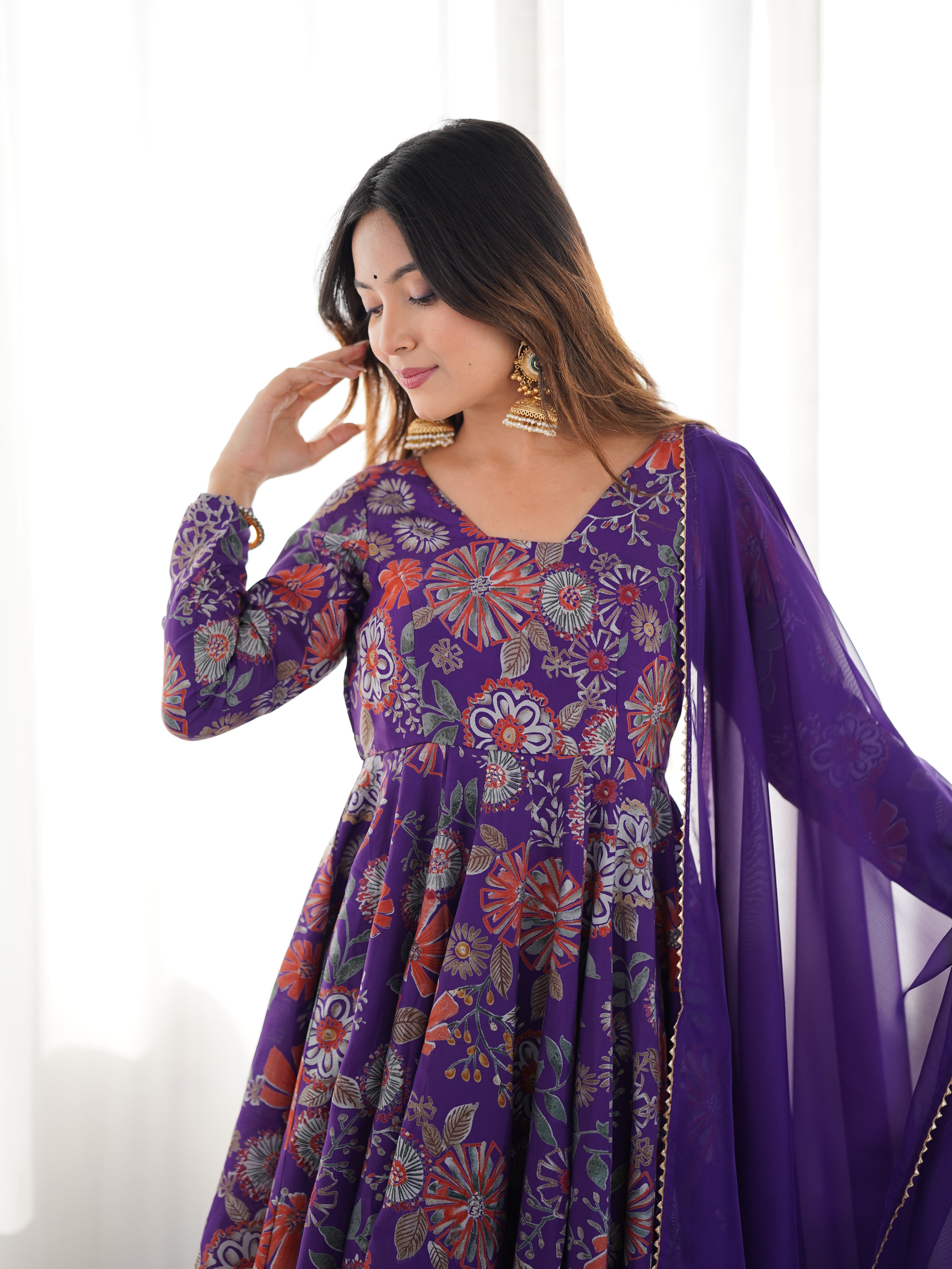 The Charm of Vibrant Traditions Top & Palazzo Suit Set - Purple