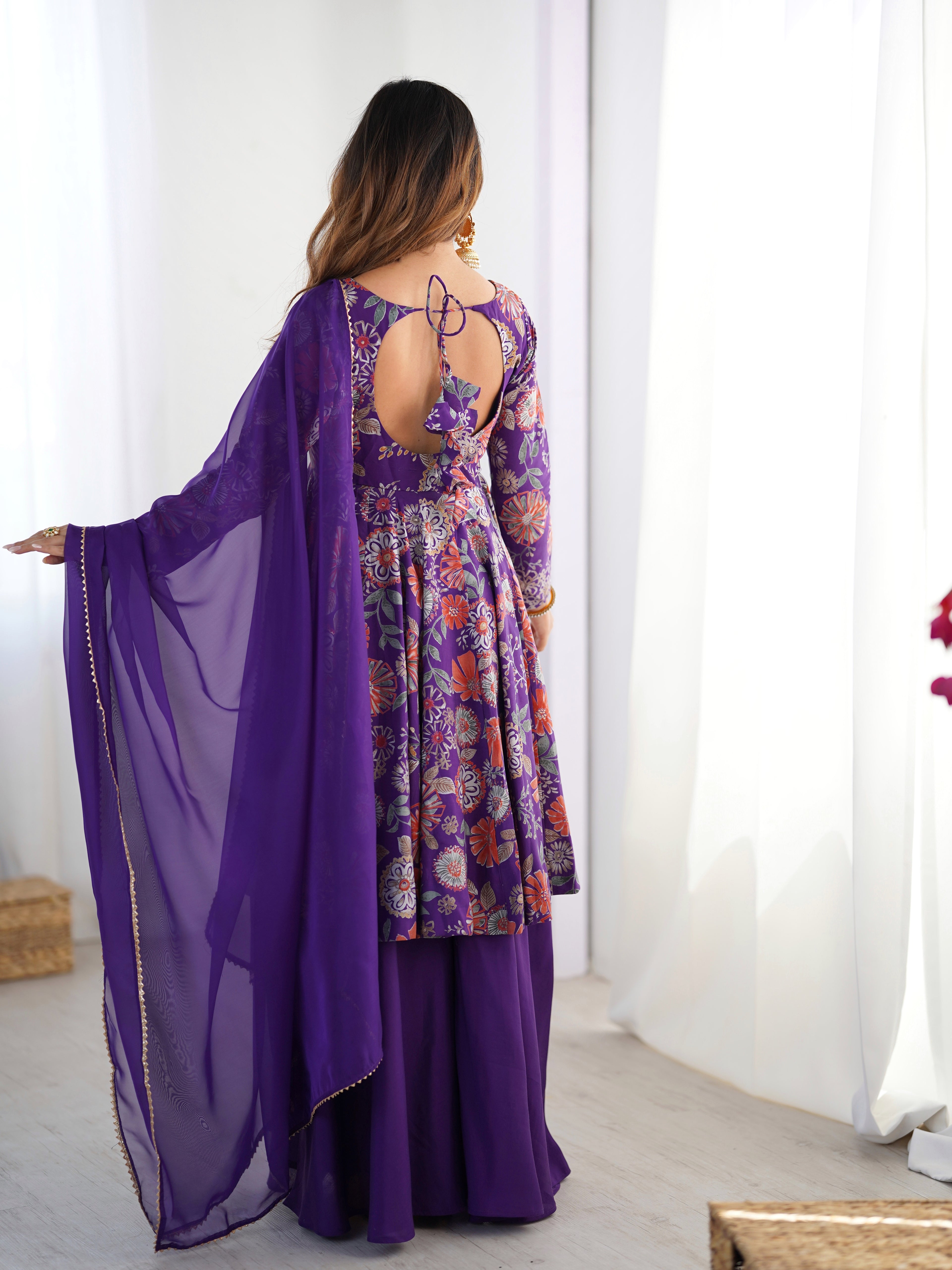 The Charm of Vibrant Traditions Top & Palazzo Suit Set - Purple