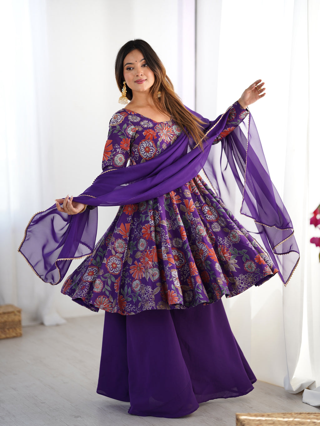 
The Charm of Vibrant Traditions Top & Palazzo Suit Set - Purple
