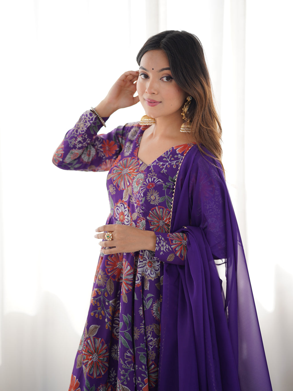 
The Charm of Vibrant Traditions Top & Palazzo Suit Set - Purple
