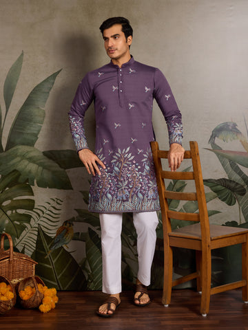 Festive Look Dusty Purple Color Traditional Kurta for Mens