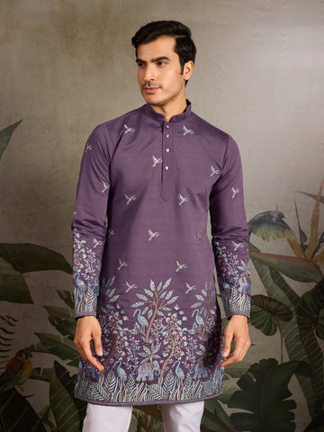 Festive Look Dusty Purple Color Traditional Kurta for Mens