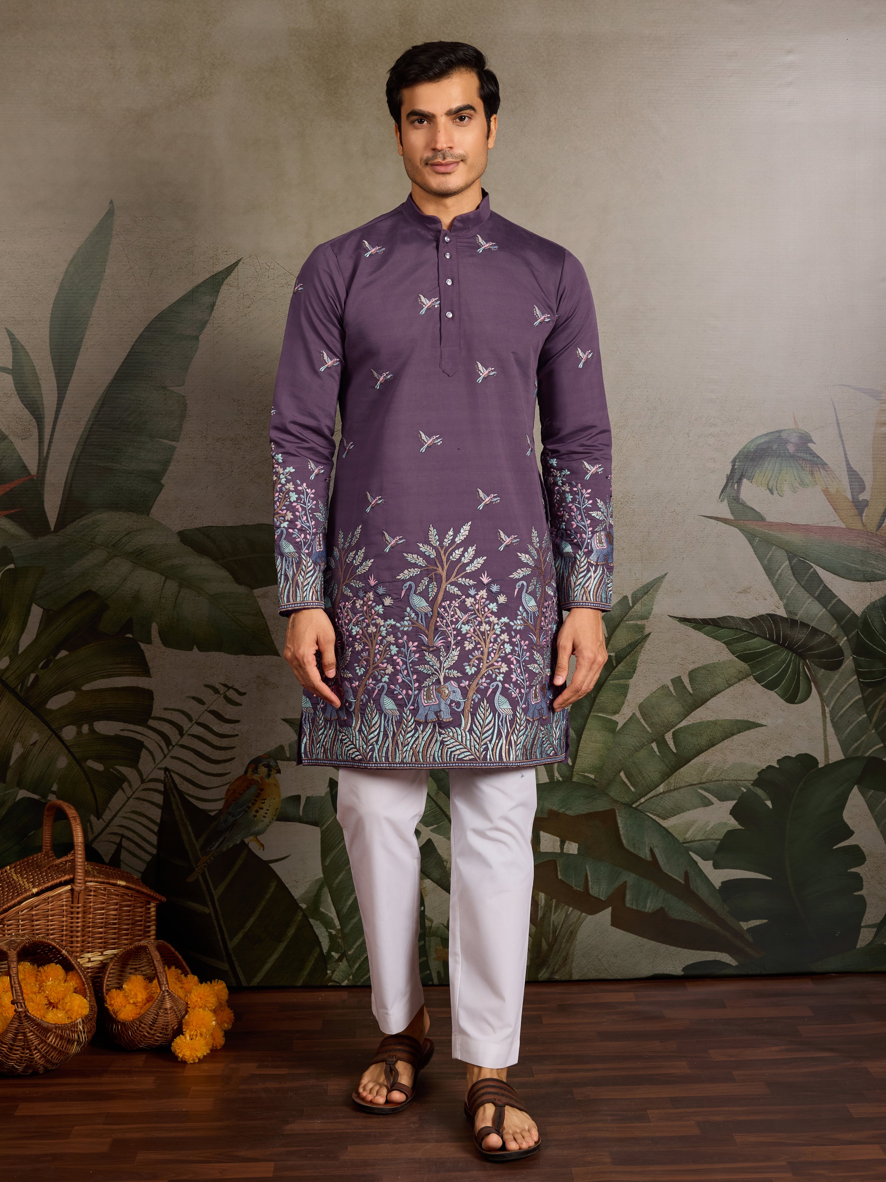 Festive Look Dusty Purple Color Traditional Kurta for Mens