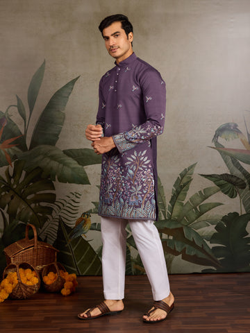 Festive Look Dusty Purple Color Traditional Kurta for Mens