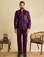 Bold Purple Velvet Mirror Embroidery Bomber Jacket Set for Men