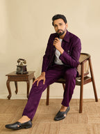 Bold Purple Velvet Mirror Embroidery Bomber Jacket Set for Men
