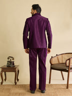 Bold Purple Velvet Mirror Embroidery Bomber Jacket Set for Men
