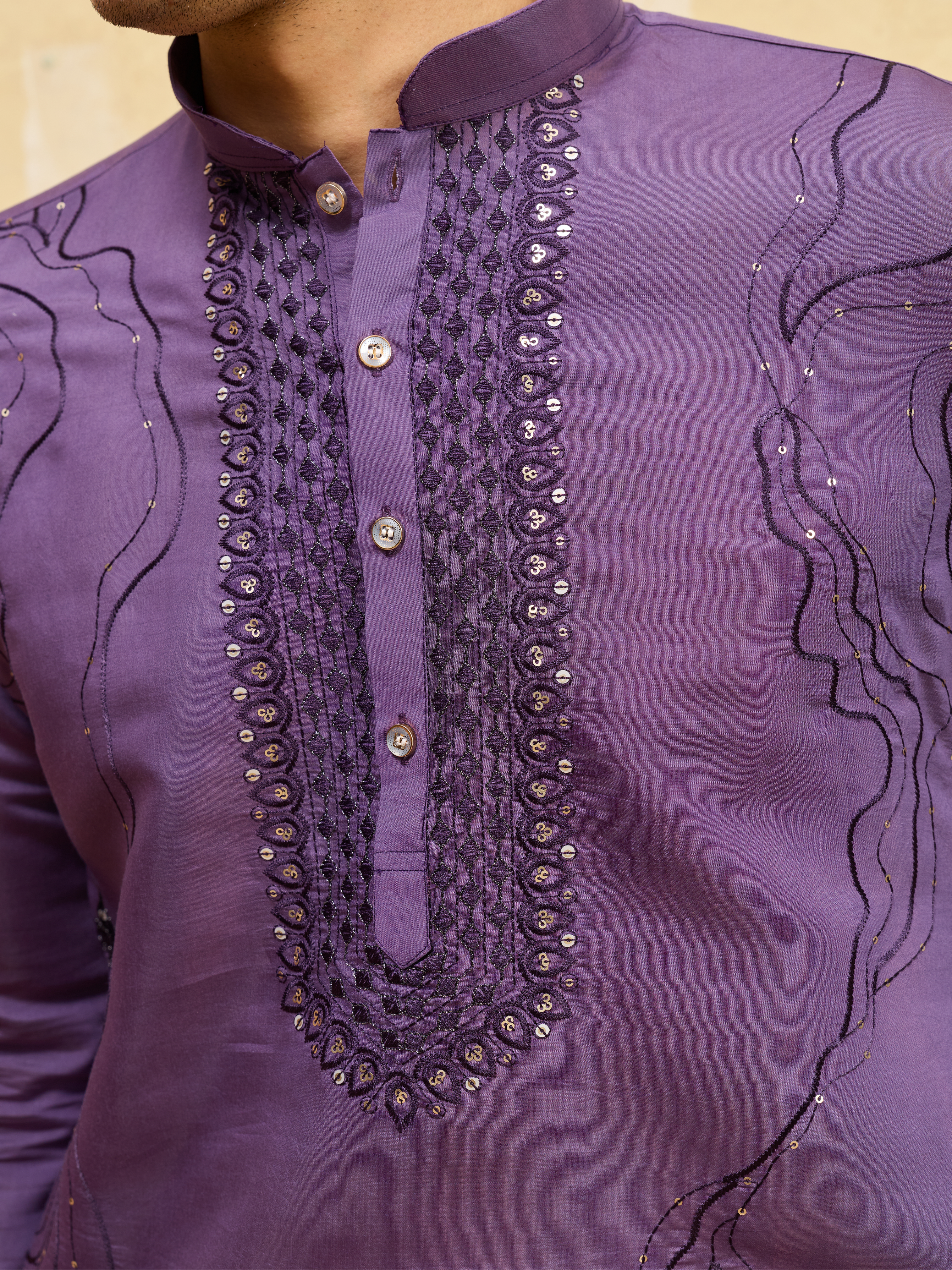 Luxury Purple Viscose Silk Embroidered Work Kurta Pant Set