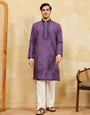 Luxury Purple Viscose Silk Embroidered Work Kurta Set