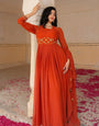 Radiant Orange Georgette Anarkali With Intricate Embroidered Detailing