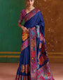 Sizzling Navy Blue Pashmina Saree With Incredible Blouse Piece