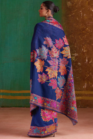 Sizzling Navy Blue Pashmina Saree With Incredible Blouse Piece