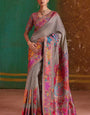 Appealing Grey Pashmina Saree With Charming Blouse Piece
