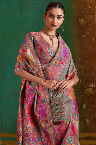 Appealing Grey Pashmina Saree With Charming Blouse Piece