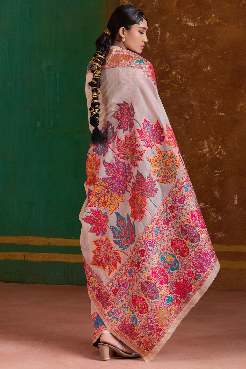 Extraordinary Beige Pashmina Saree With Pleasant Blouse Piece