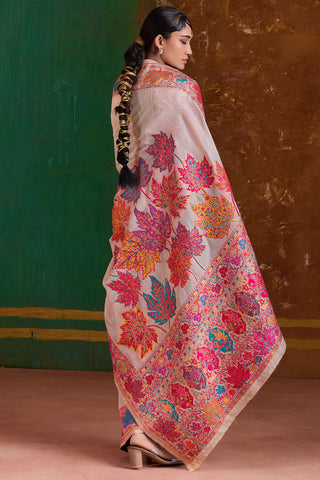 Extraordinary Beige Pashmina Saree With Pleasant Blouse Piece