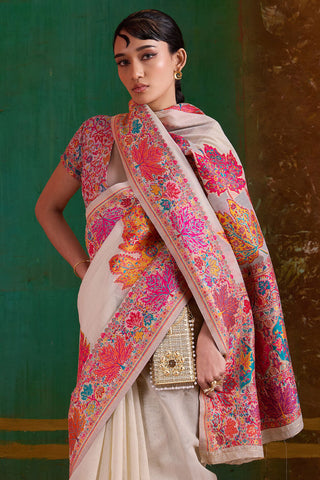 Extraordinary Beige Pashmina Saree With Pleasant Blouse Piece