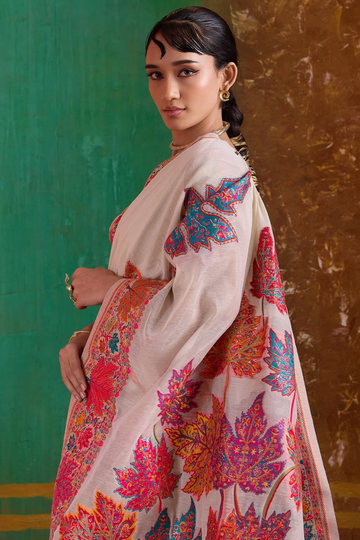 Extraordinary Beige Pashmina Saree With Pleasant Blouse Piece