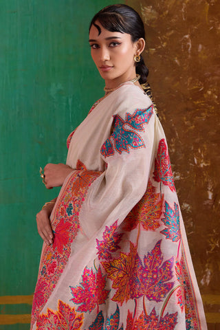 Extraordinary Beige Pashmina Saree With Pleasant Blouse Piece