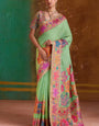 Resonant Pista Pashmina Saree With Classic Blouse Piece