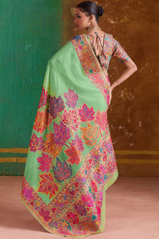 Resonant Pista Pashmina Saree With Classic Blouse Piece