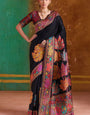 Stunner Black Pashmina Saree With Confounding Blouse Piece