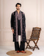 Bold Wine Japanese Lachka Embroidered Kurta Dupatta Pant Set