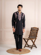 Bold Wine Japanese Lachka Embroidered Kurta Dupatta Pant Set
