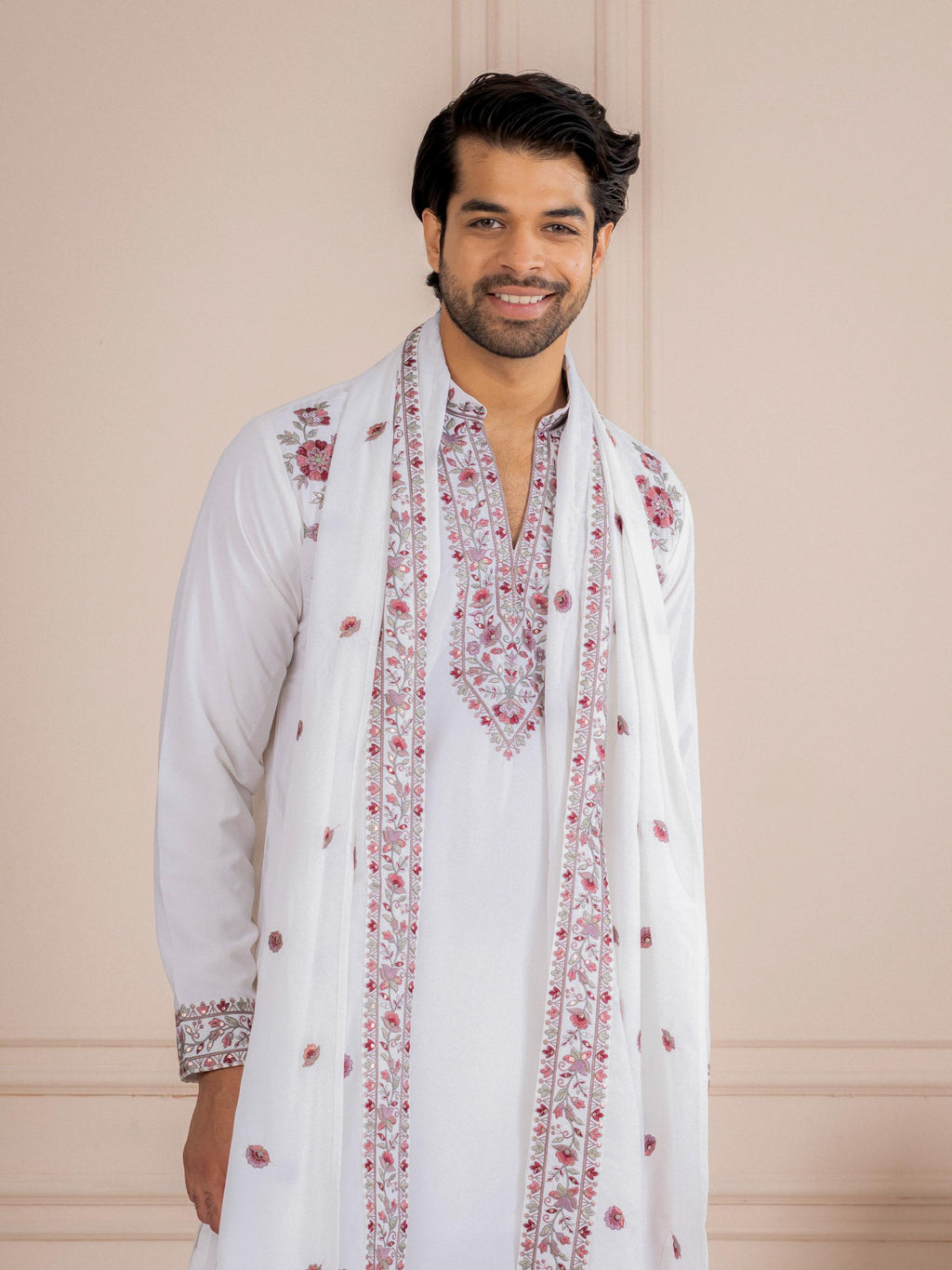 Rajwadi White Japanese Lachka Festive Kurta Dupatta Set
