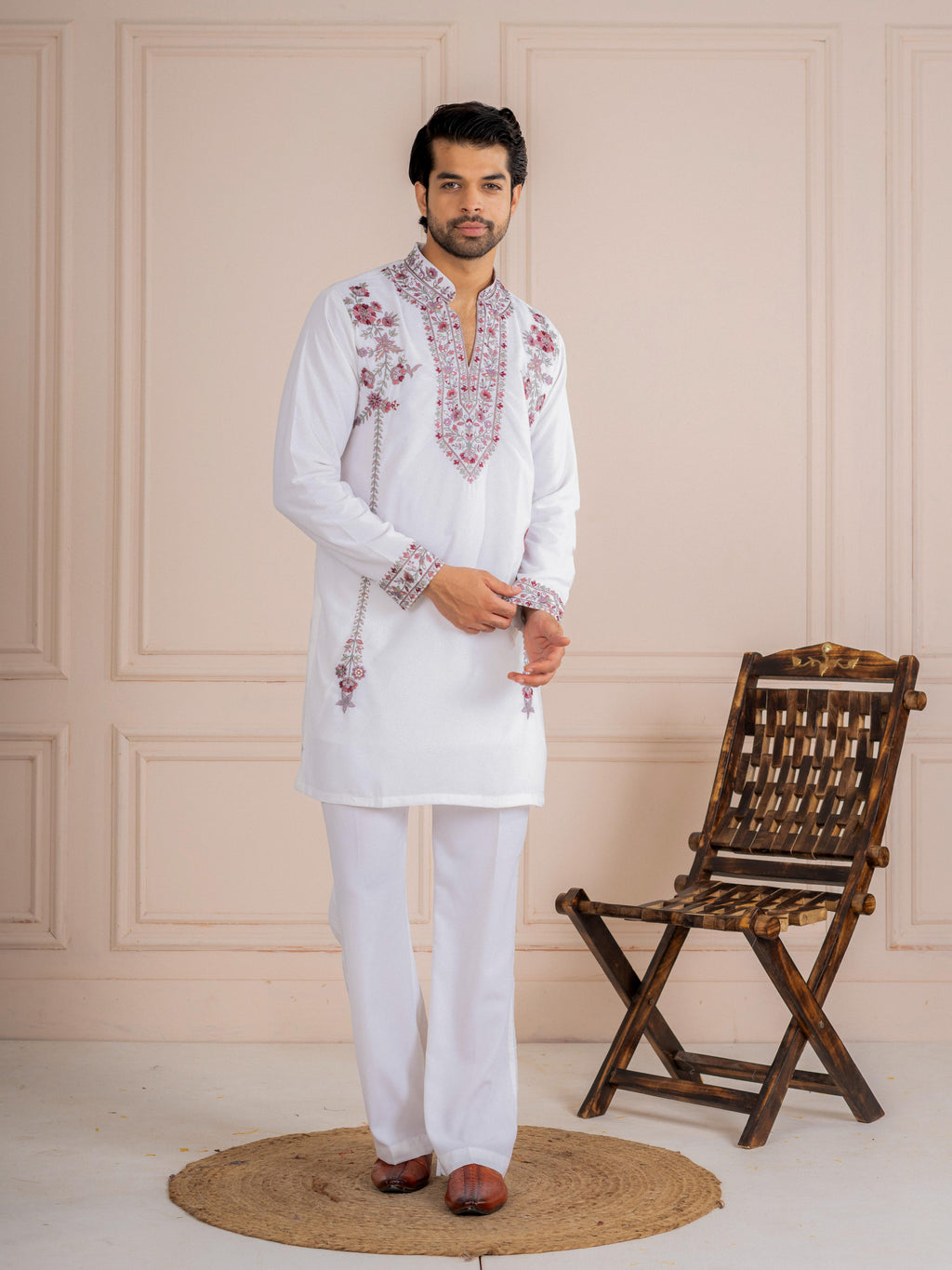 Rajwadi White Japanese Lachka Festive Kurta Dupatta Set

